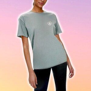 ARITZIA Heart Motif Thank You Cotton T-Shirt Sz Small Gray